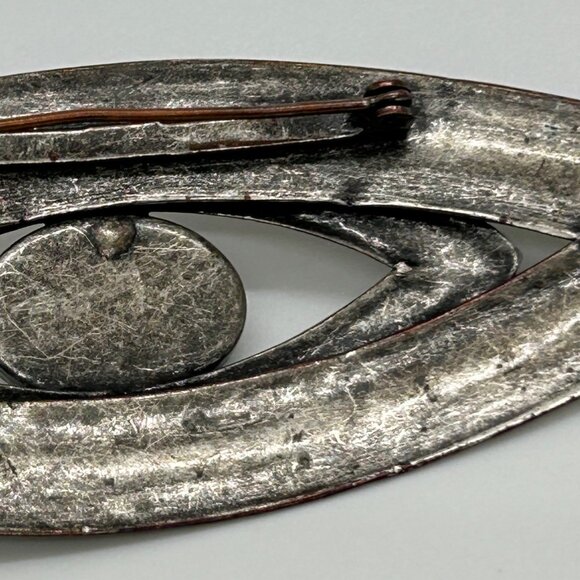 Vintage Eye-Shaped Silver-Tone Brooch With Black acrylic "Evil Eye" Cabochon For - Picture 7 of 16